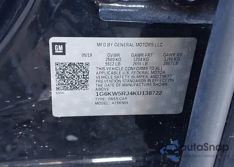 2019 Cadillac Ct6-V Blackwing z USA, uszkodzony, nr VIN 1G6KW5RJ4KU138722